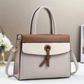 Three-tone color block women's shoulder bag in lychee pattern faux leather with knotted strap - 28x11x22cm / Gray