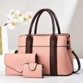Ensemble de trois sacs à main rose et marron pour femme en similicuir grainé - Ensemble trois pièces / Rose
