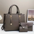 Ensemble de 3 sacs cabas taupe foncé en cuir grainé avec détails en métal doré chic - Ensemble de 3 sacs / Café