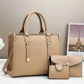Set borse da donna 3 pezzi color kaki con borsa a mano, pochette e porta carte - Albicocca