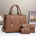 Set di borse 3 in 1 in pelle martellata marrone con eleganti dettagli in metallo oro - Marrone