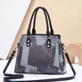 Sac fourre-tout moderne en cuir gris à blocs de couleurs avec bandoulière amovible - Gris