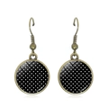 Close-up of vintage bronze polka dot drop earrings with glossy glass dome covers - Black with White Polka Dots Style (JY007369-24)