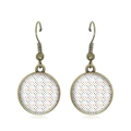 Detailed view of bronze hoop earrings with colorful retro polka dot glass cabochons - Multicolored Polka Dots on White Style (JY007369-23)