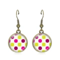 Vintage bronze hook earrings with colorful polka dot pattern in round glass cabochons - Multicolored Polka Dot Vintage Hook Style (JY007369-2)