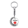 Close-up of rotatable silver medical alert keychain with I'm Diabetic text and Star of Life - I'm Diabetic Alert (JY007306-6)