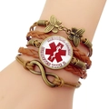 Retro multi-layer leather braided bracelet with Type 2 Diabetes medical alert warning - Diabetes Type 2 (JY007307-8)