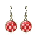 Vintage red polka dot drop earrings with bronze finish hooks and glass dome detail - Red with White Polka Dots Style (JY007369-20)