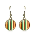 Classic retro round drop earrings with rainbow stripes and bronze hooks for women - Rainbow Vertical Stripes Style (JY007369-19)