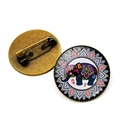 Detailed view of bohemian elephant brooch with bronze pin back and glass mandala dome - Colorful Mandala Decorative Elephant (JY007375-8)
