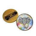 Detail view of a vintage bronze brooch featuring colorful elephant glass cabochon - Splendid Painted Style Elephant (JY007375-5)