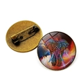 Detail of round glass brooch featuring artistic mandala elephant pattern on bronze base - Pink Purple Green Mandala Elephant (JY007375-1)