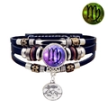 Pulsera del zodiaco Virgo luminosa de cuero multicapa con colgantes de estilo vintage - Virgo
