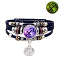 Pulsera de cuero Sagitario luminosa con amuleto de cristal que brilla en la oscuridad - Sagitario