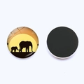 Elephant silhouette glass refrigerator magnet with 25mm diameter and magnetic back - Sunset Elephants Silhouette Style (JY007380-11)