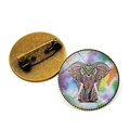 Vintage elephant and floral pattern brooch with glass dome and bronze metal backing - Rainbow Watercolor Elephant (JY007375-2)