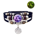 Luminous Libra constellation multilayer leather bracelet with glow-in-the-dark charm - Libra