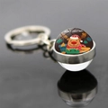 Detail of Christmas reindeer keychain with double-sided glass ball and silver metal ring - Red Reindeer Illustration Style (JY007353-10)