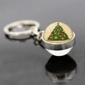 Detail of Christmas tree glass ball keychain with festive vintage ornaments on dark background - Retro Christmas Tree Illustration Style (JY007353-8)
