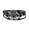 Bracciale multistrato in pelle con occhio del male, ciondolo a girasole e perline - Malocchio Multistrato (XSWX4787)