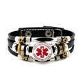 Multilayer leather medical alert bracelet for type 2 diabetes with star of life icon - Medical Alert Diabetes Type 2 (JY007308-8)