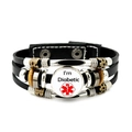 Detailed close-up of multilayer leather medical bracelet with I'm Diabetic alert sign - I'm Diabetic (JY007308-6)