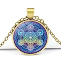 Metatron Cube sacred geometry necklace with bronze pendant and mandala design - Bronze