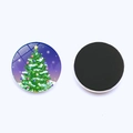 Detailed view of round Christmas tree glass fridge magnet with magnetic back - Decorated Christmas Tree Illustration Style (JY007450-9)