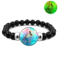 Luminous bead bracelet with wolf howling moon pendant showing green glow in the dark effect - Starry Sky Howling Wolf Style (JY007334-23)