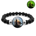 Glow in the dark beaded bracelet with wolf howling at the moon pendant in green light - Woman and Wolf Moonlight Silhouette Style (JY007334-22)