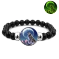 Detail of howling wolf bracelet with black beads and luminous green glow in dark - Snow Mountain Pine Forest Howling Moon Style (JY007334-21)