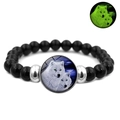 Glow-in-the-dark beaded bracelet featuring a howling wolf glass dome and green luminous effect - White Wolves Moonlight Style (JY007334-18)