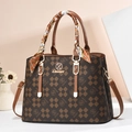 Classic checkered pattern handbag with silk scarf handle and golden Daiziya metal logo - Earthy Yellow
