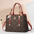 Checkered Daiziva handbag with dark red handles and decorative silk scarf in a stylish setting - Wine Red