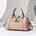 Chic beige checkered pattern tote bag with metal T-lock and detachable shoulder strap - Khaki