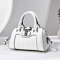 Fashionable white quilted checkered tote bag with top handle and adjustable shoulder strap - White