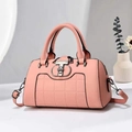 Stylish light pink plaid embossed tote bag with silver hardware and detachable strap - Pink