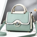 Chic patchwork green and beige crossbody handbag with stylish gold ring hardware accent - L22xW10xH17 / Green