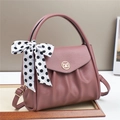 Fashionable dusty pink pleated crossbody bag with gold M logo and polka dot scarf detail - L26 W14 H21 / Dusky Pink