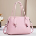 Pink lychee texture leather handbag with adjustable strap and knot detail for women - L28 W12 H20 / Pink