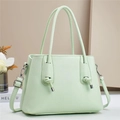 Pale green lychee grain leather tote bag with double handles and adjustable strap - L28 W12 H20 / Green
