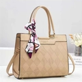 Chic quilted beige shoulder bag with decorative floral scarf and premium hardware - Apricot