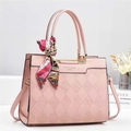 Pink quilted bucket bag for women with top handle, silk scarf detail and shoulder strap - Pink
