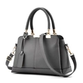 Deep grey pebble leather large tote bag with top handles and adjustable shoulder strap - Gray