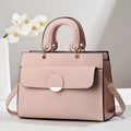 Pink lychee texture tote bag with gold metal hardware and detachable shoulder strap - Pink