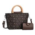 Set borsa tote marrone 2 pezzi con stampa ALDI, manici in legno e tracolla - Borsa Grande e Piccola Marrone Scuro con Stampa di Lettere