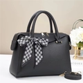 Black lychee pattern bucket bag with checkered heart scarf and golden hardware - Black