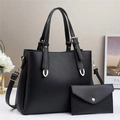 Ensemble sac à main noir en cuir grainé et mini pochette avec des boucles dorées chic - Noir