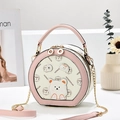 Sac à bandoulière rond à imprimé ours et bandoulière chaîne rose pour filles - 18x8x16cm / Rose