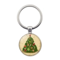 Vue détaillée du porte-clés en alliage argenté avec pendentif illustré d'un sapin de Noël - Style Motif Sapin de Noël Beige Vintage (JY007351-8)